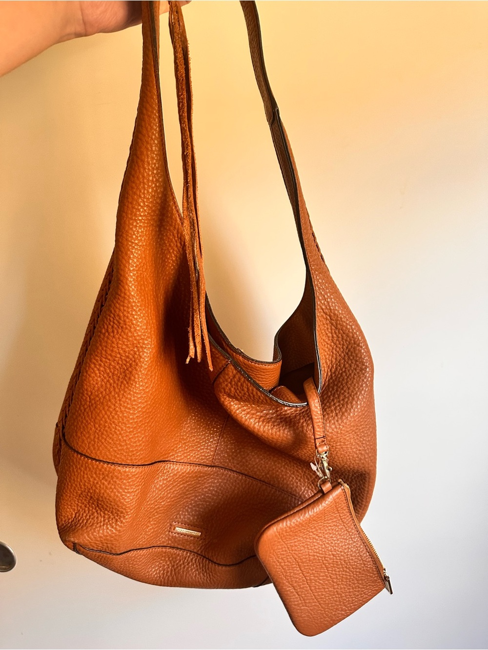 Rebecca Minkoff Brown Pebbled Hobo Shoulder Bag Silver Hardware Coin Purse